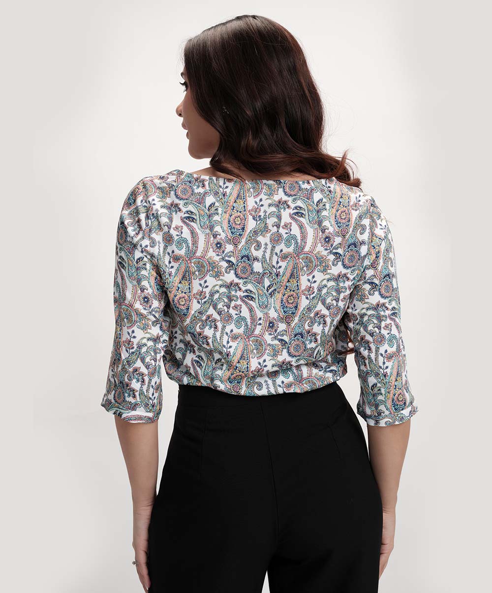 Green  Printed Half Sleeve Vneck Top