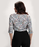 Green  Printed Half Sleeve Vneck Top