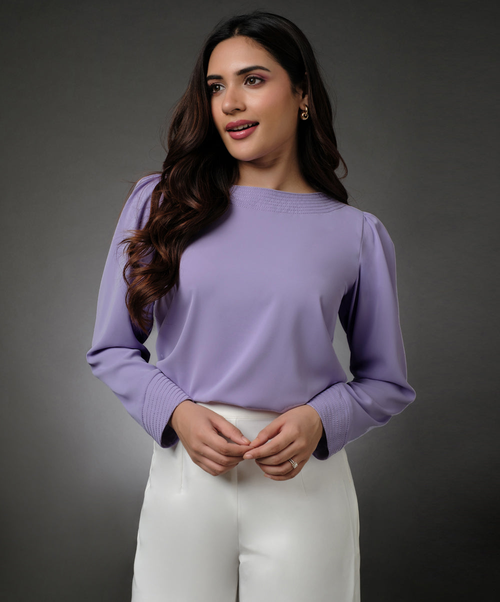 Embroidered Long Sleeve Lavender Top