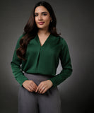 Long Sleeve Vneck Wrapping Green Top