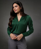 Long Sleeve Vneck Wrapping Green Top