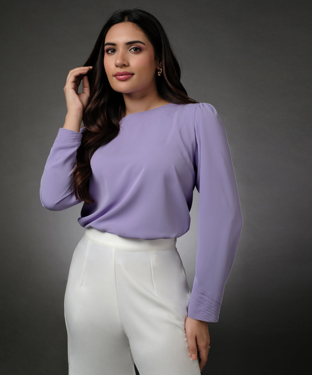 Embroidered Long Sleeve Lavender Top