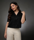 Satin Crop Loose Fitted Shirt Top