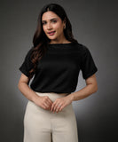 Short Sleeve Satin Black Top