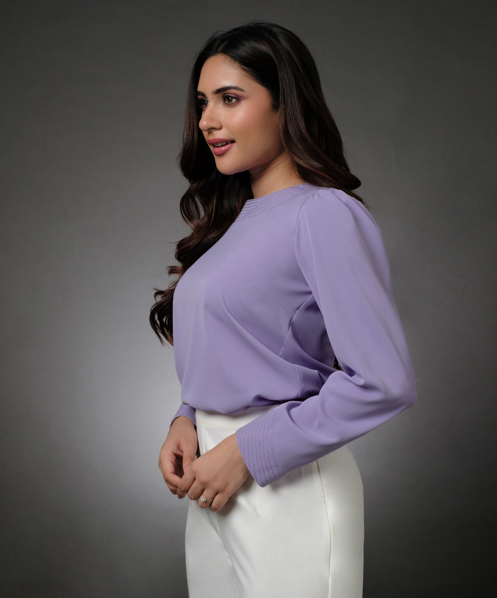 Embroidered Long Sleeve Lavender Top