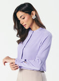 Straight Cut Mandarin Collar Long Sleeve Top