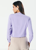 Straight Cut Mandarin Collar Long Sleeve Top