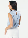 Sleeveless Cowl High Neck Satin Pastel -Blue Top
