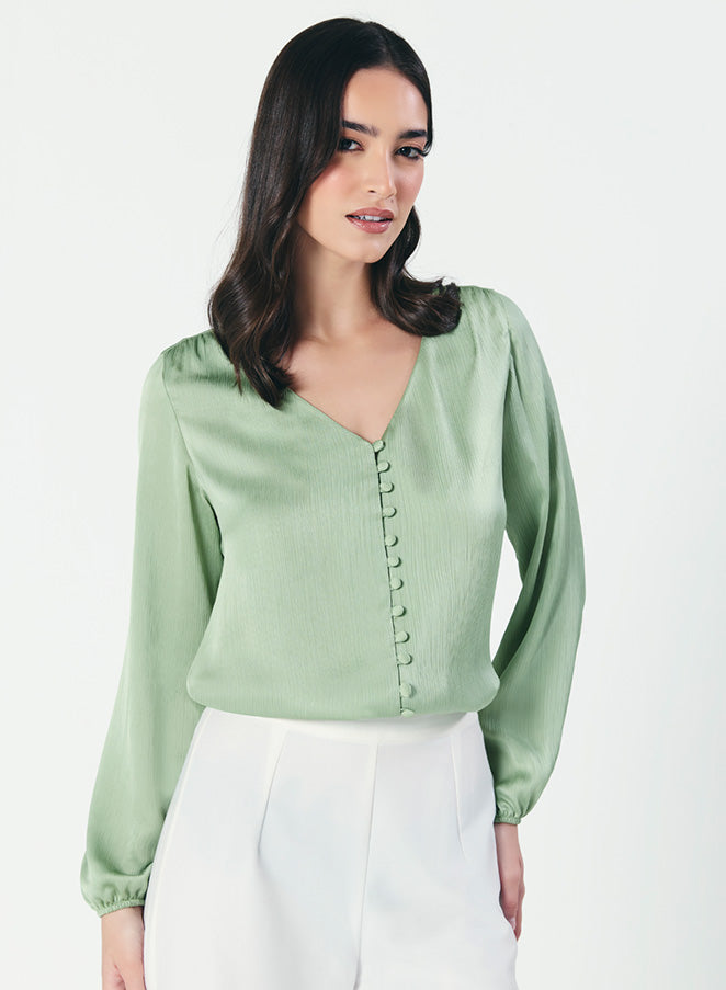 Deep VNeck Long Sleeve Green Top