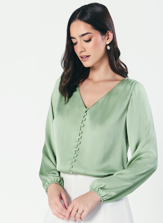 Deep VNeck Long Sleeve Green Top