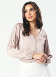 Deep VNeck Long Sleeve Light Brown Top