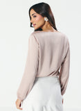 Deep VNeck Long Sleeve Light Brown Top