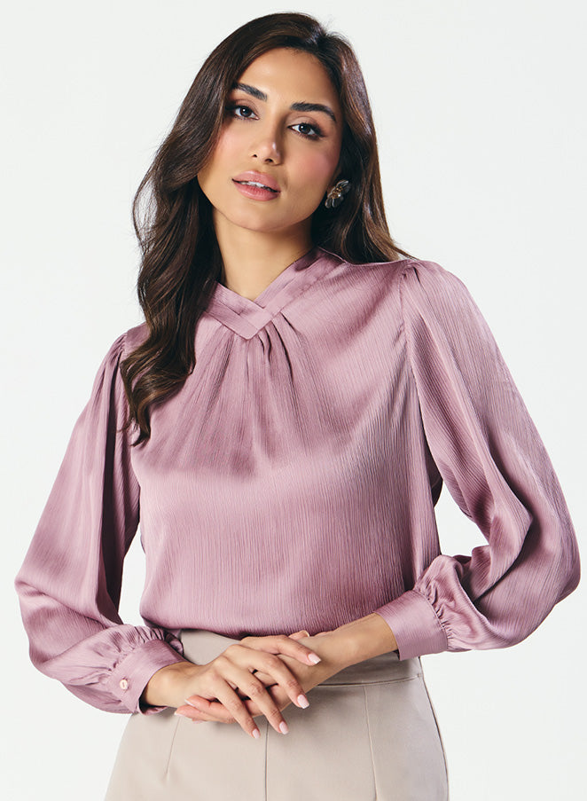 High VNeck Pleated Lavender Top