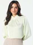 High VNeck Pleated Creamy Green Top