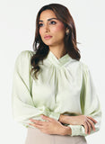 High VNeck Pleated Creamy Green Top