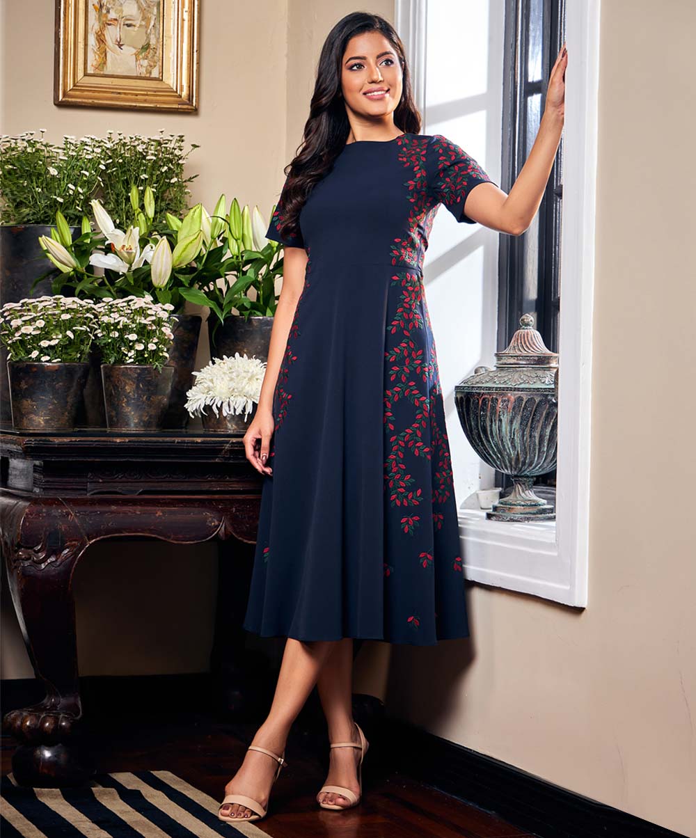 Embroidery Blue Dress – ZIGZAG UAE