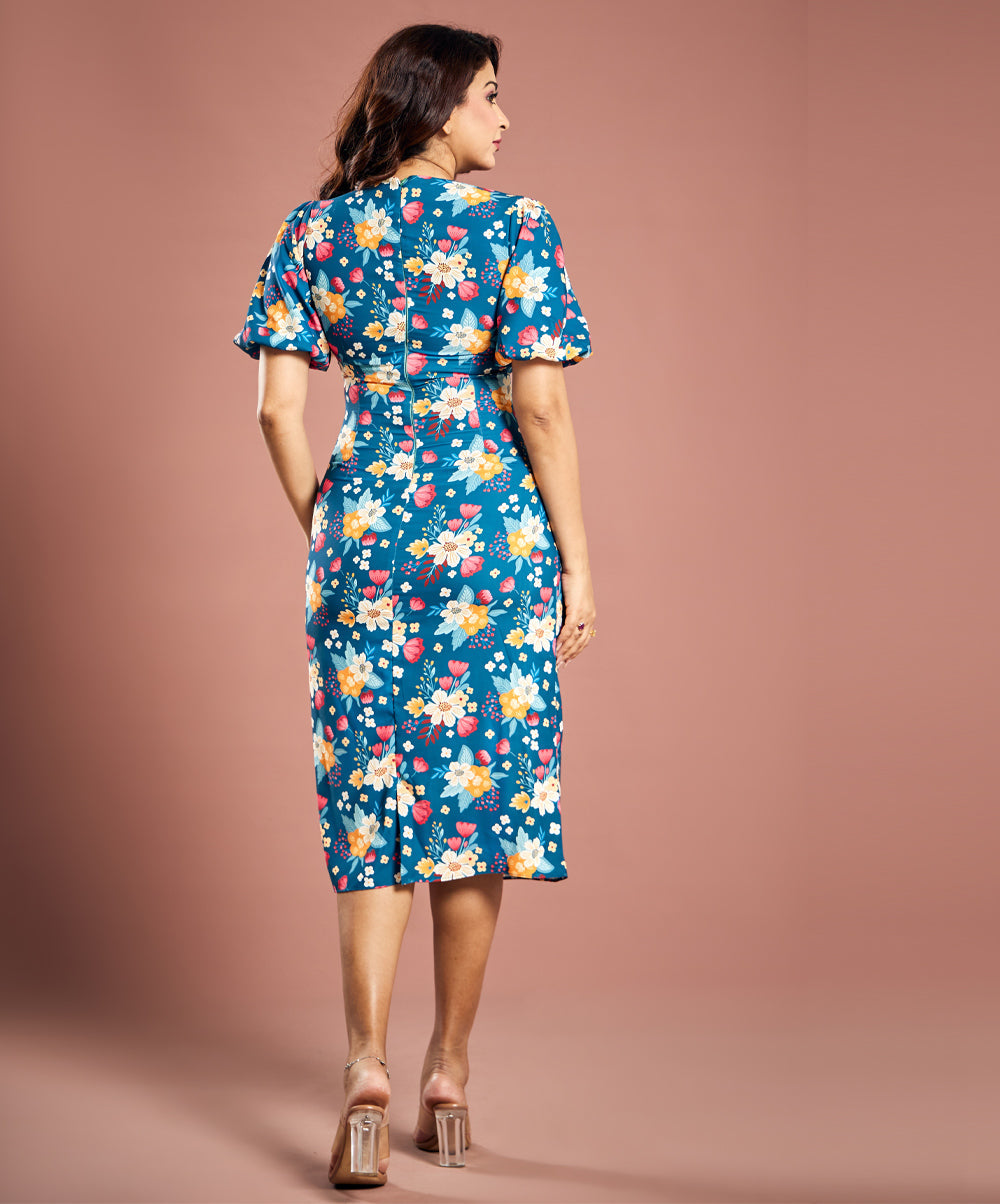 Floral Printed Puffed Sleeve Dress