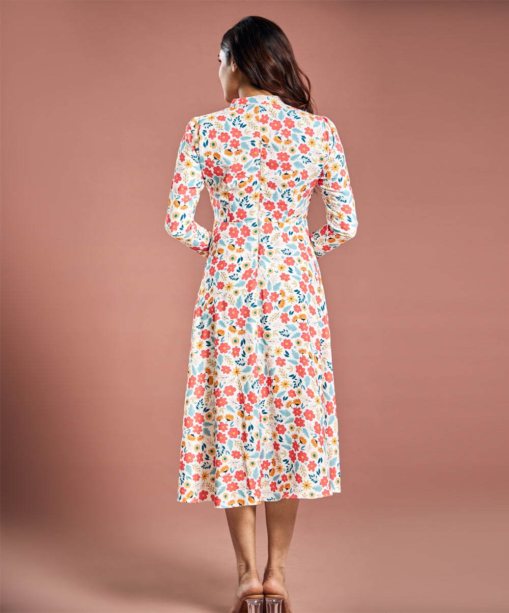 Long Sleeve Printed Chiffon Label Dress