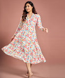 Long Sleeve Printed Chiffon Label Dress