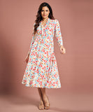 Long Sleeve Printed Chiffon Label Dress