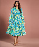 Floral Vines Printed Chiffon Dress