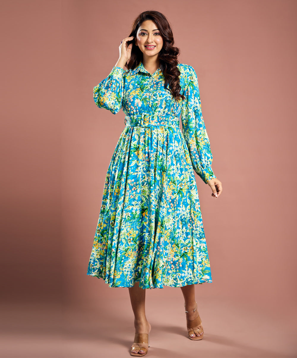 Floral Vines Printed Chiffon Dress