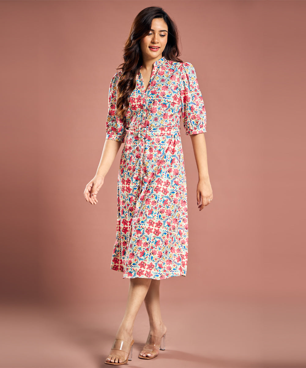 Printed Half Sleeve Aline Chiffon Dress