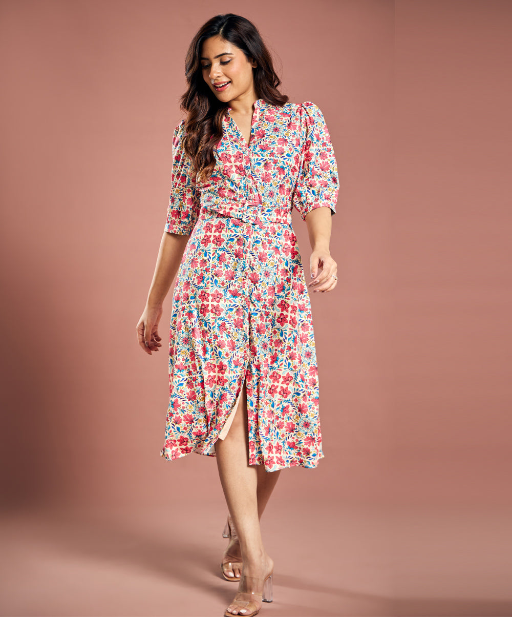 Printed Half Sleeve Aline Chiffon Dress