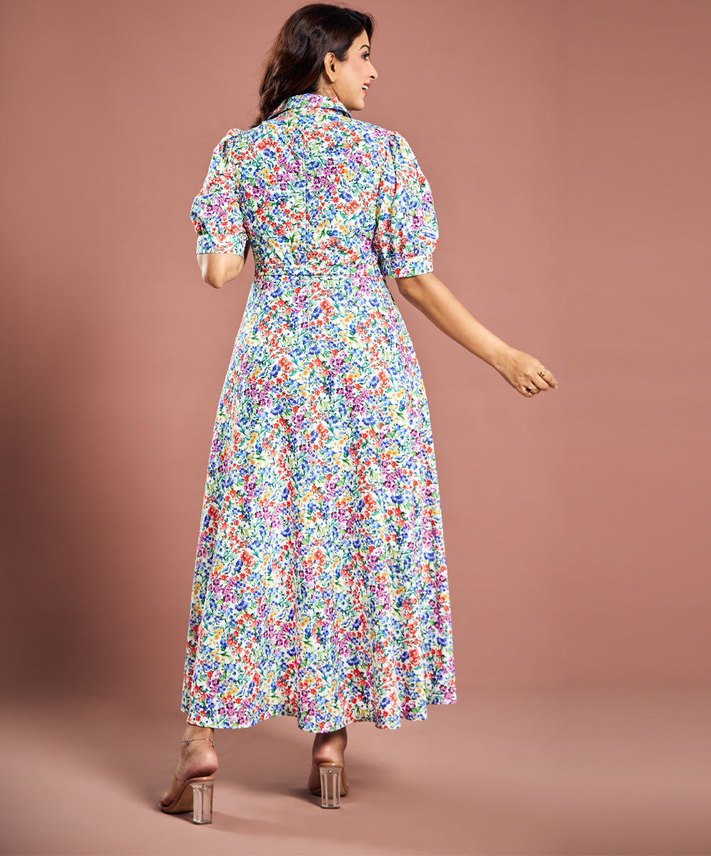 Floral Printed Short Sleeve Detailed Dress