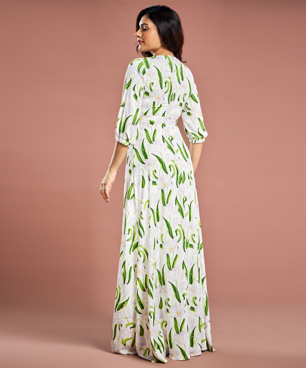 Half Sleeve Tulip Printed Maxi Dress