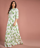 Half Sleeve Tulip Printed Maxi Dress