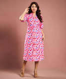 Printed Half Sleeve Aline Pink Dress