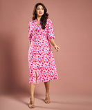 Printed Half Sleeve Aline Pink Dress