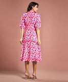 Printed Half Sleeve Aline Pink Dress