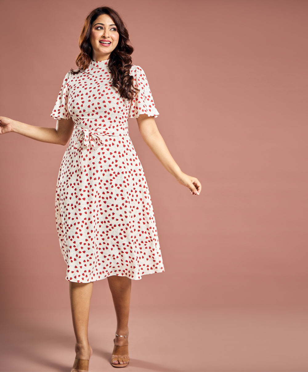 Floral Flutter Sleeve Flared Dress