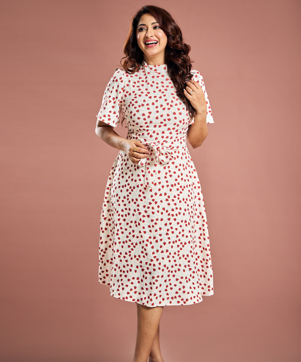 Floral Flutter Sleeve Flared Dress