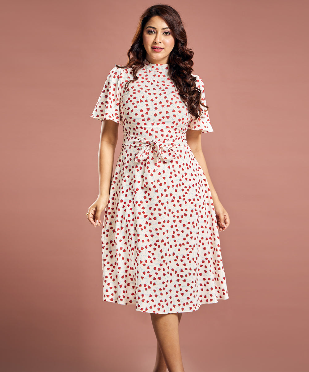 Floral Flutter Sleeve Flared Dress