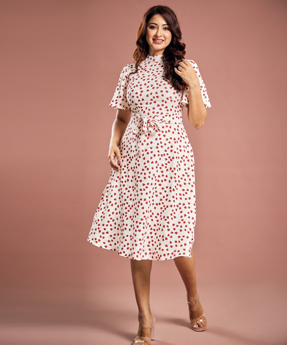 Floral Flutter Sleeve Flared Dress