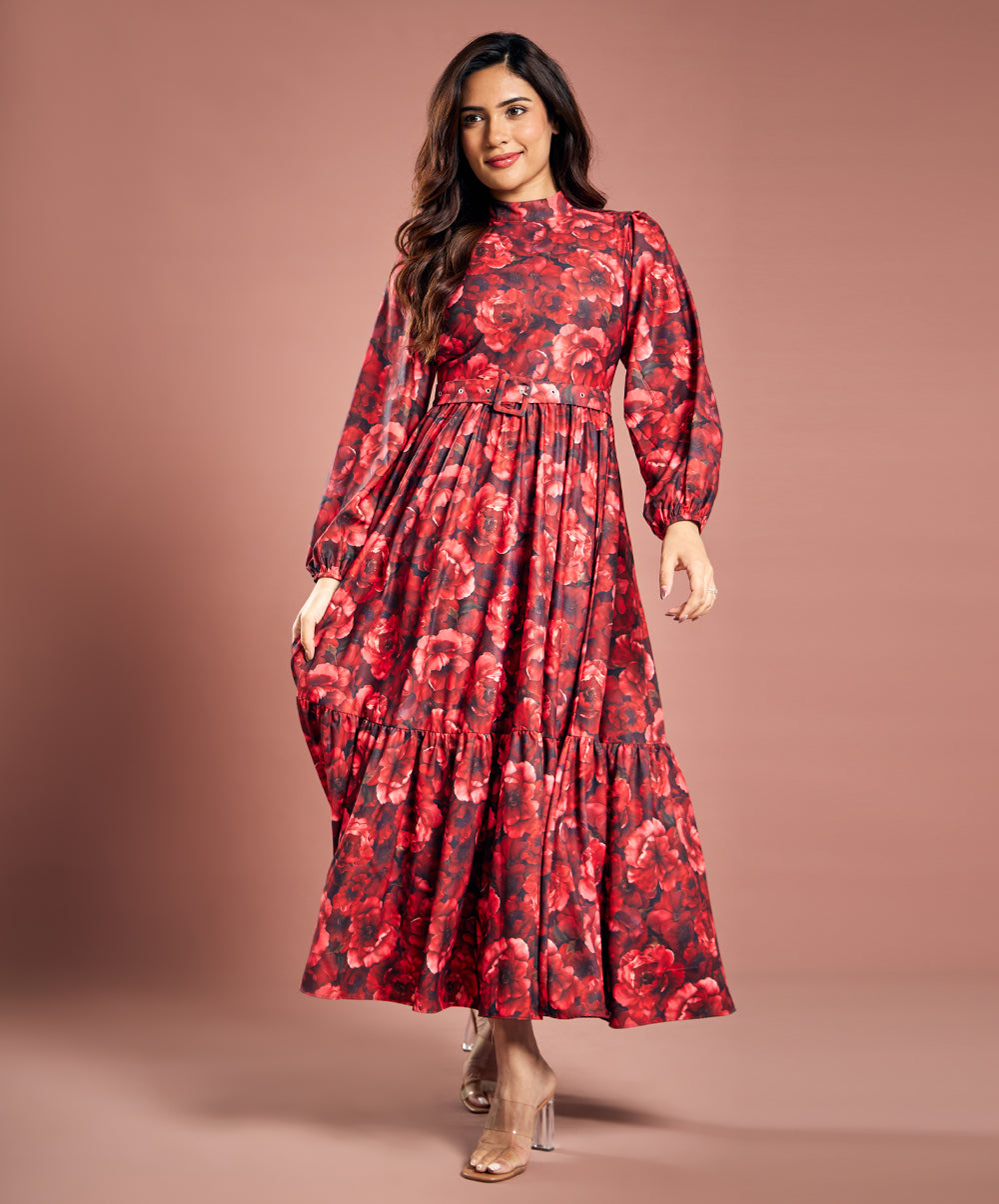 Floral Print Lantern Sleeve Dress