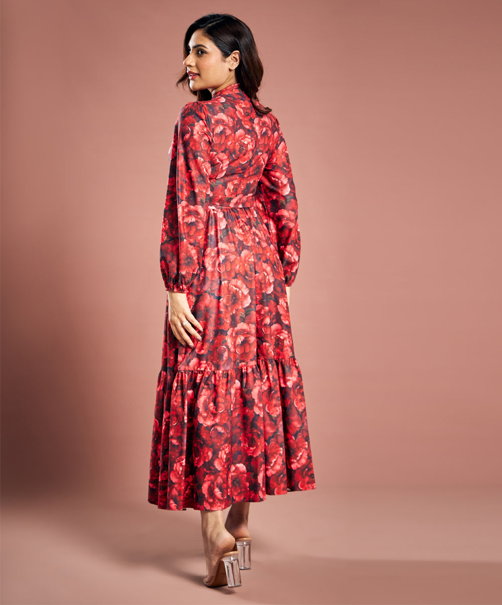 Floral Print Lantern Sleeve Dress