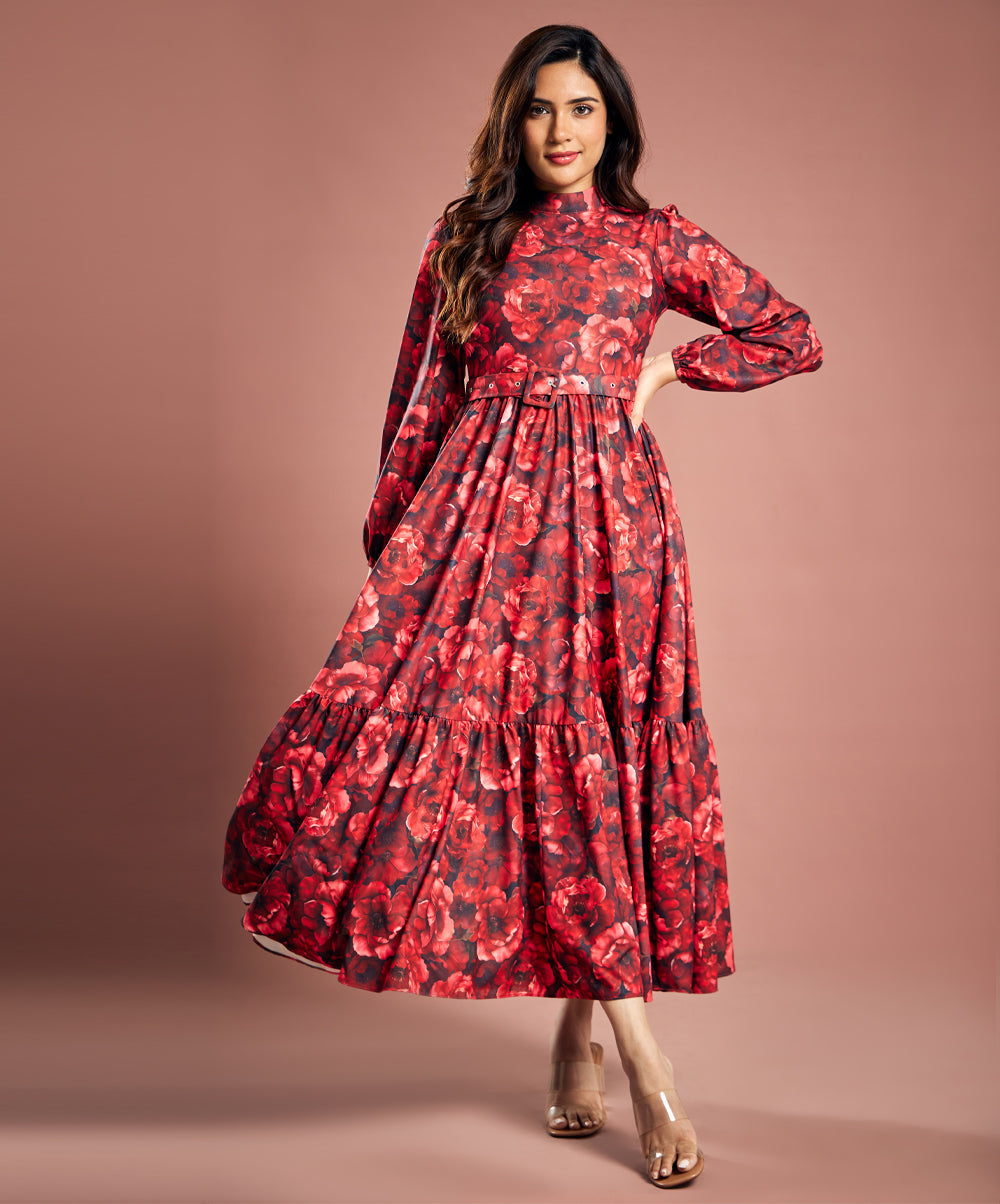 Floral Print Lantern Sleeve Dress