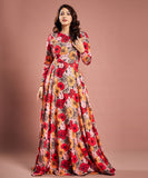 Long Sleeve Chiffon Printed Maxi Dress