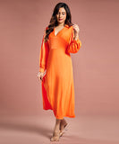 Longe Sleeve Plunge Satin Shift Dress