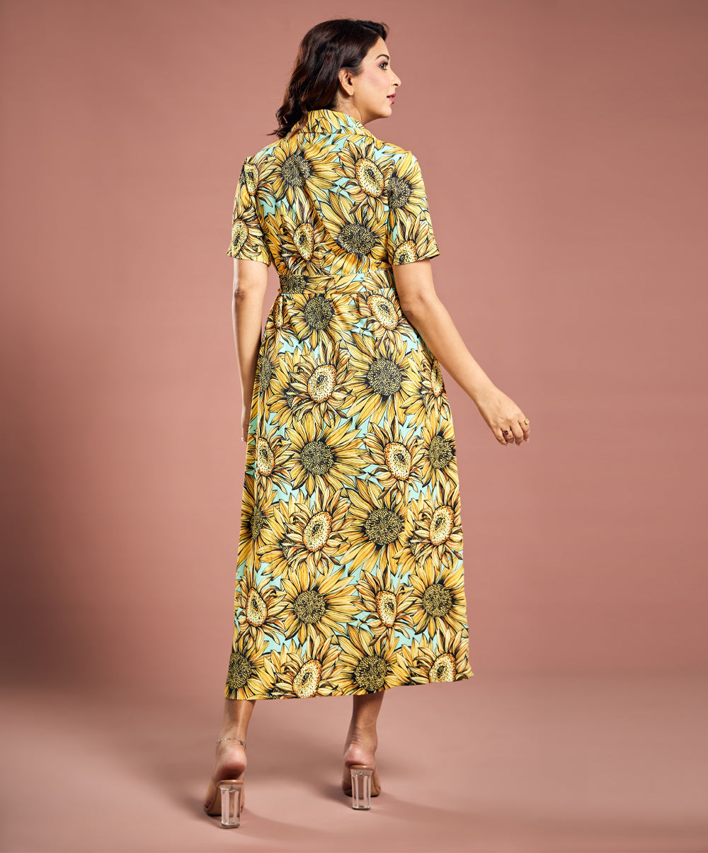 Sunflower Printed Chiffon Shirt Dress