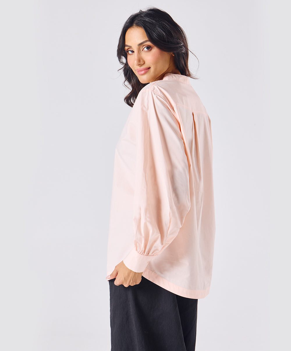 Mandarin  Collar Cotton Oversized Shirt- Light Pink