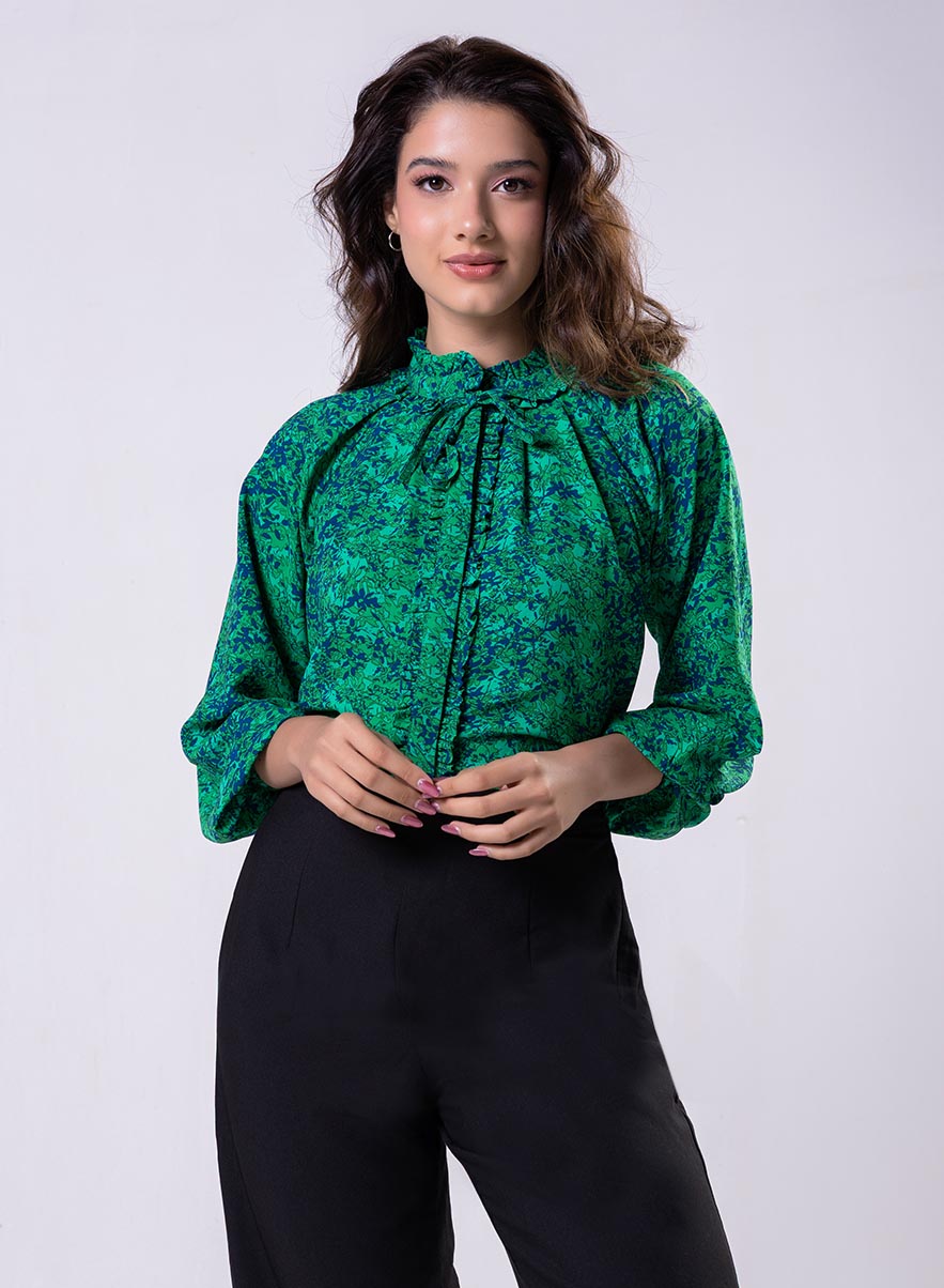 Front Frilled Long Sleeve Top
