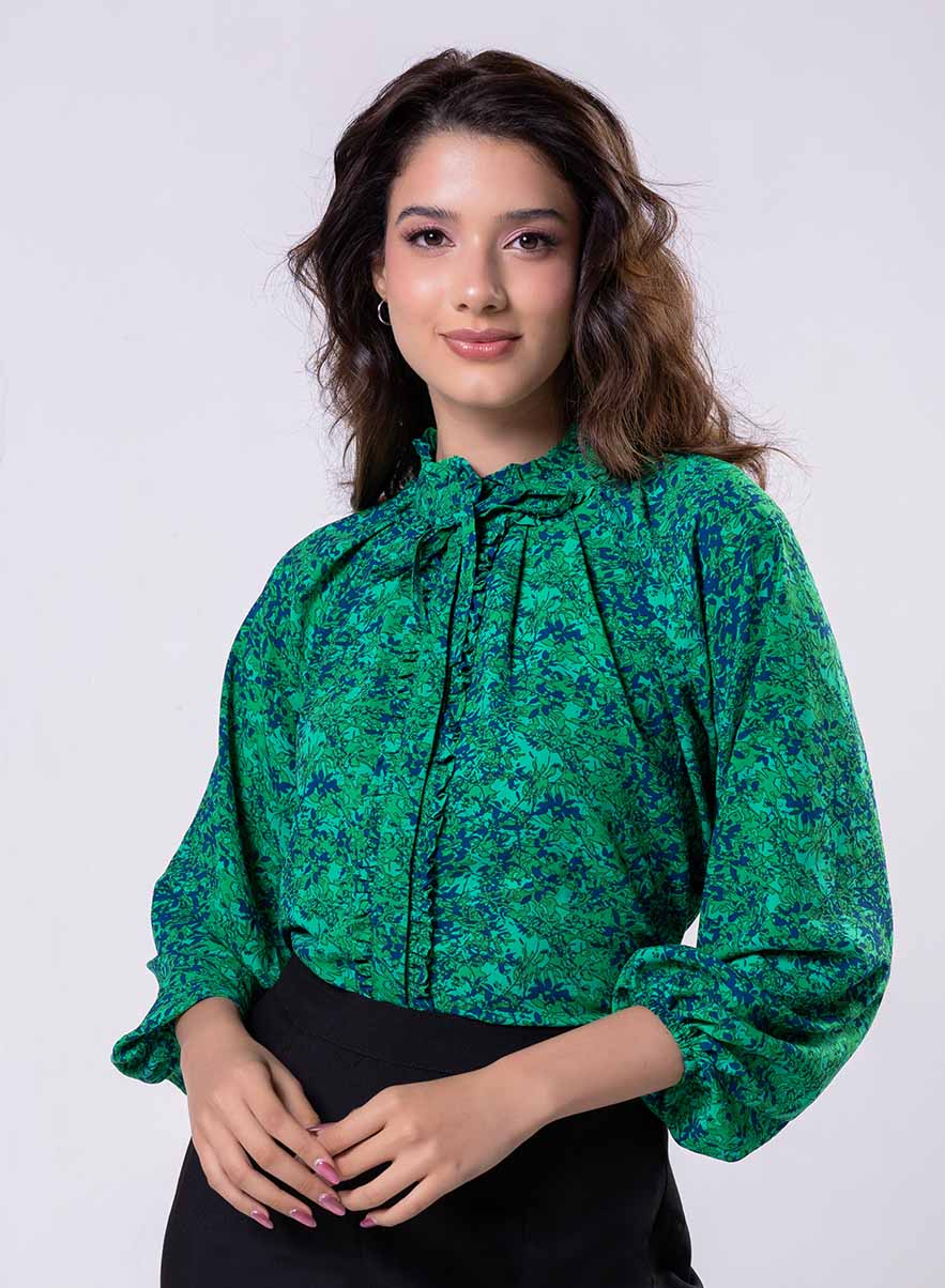 Front Frilled Long Sleeve Top
