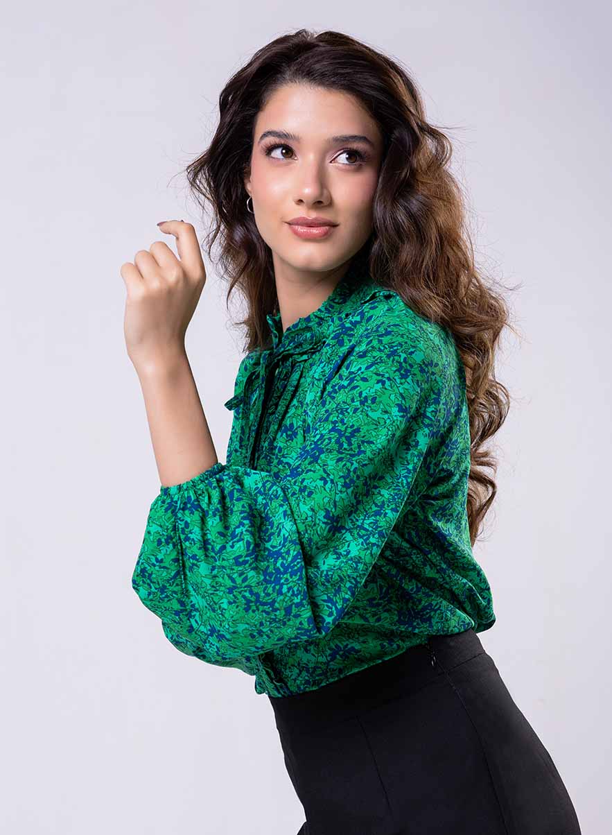 Front Frilled Long Sleeve Top
