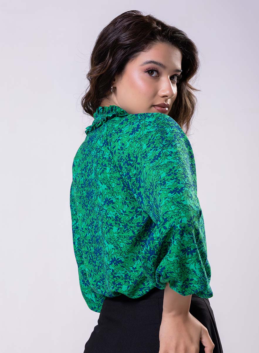 Front Frilled Long Sleeve Top
