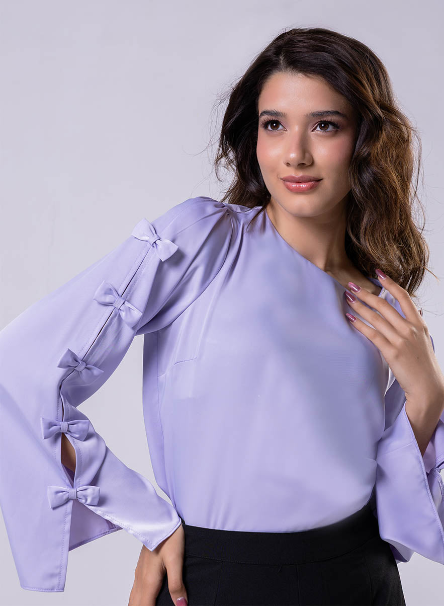 Split Sleeve With Bow Chiffon Lavendar  Top